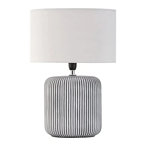 Pauleen Pure Shine 48218 Table Lamp Max. 20 Watt Handmade Grey White Bedside Lamp in Boho Look Made of Fabric, Ceramic E14