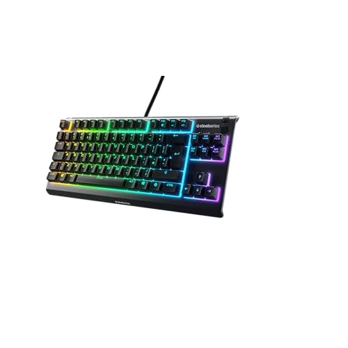 Offerta a tempo: SteelSeries Apex 3 TKL, RGB tastiera da gaming , Fattore di forma compatto senza tastierino numerico studiato per gli eSport, Illuminazione RGB a 8 zone, Layout Inglese QWERTY - 26% da 53.82 € a 39.99 €