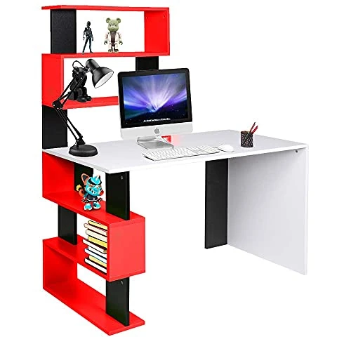 Offerta a tempo: BAKAJI Scrivania con Doppia Libreria 7 Ripiani Tavolo da Lavoro Porta Pc Computer Struttura e Piano in Legno MDF Arredamento Casa Ufficio Cameretta Design Moderno 120 x 60 x 148 cm (Red) - 22% da 119.90 € a 94.05 €