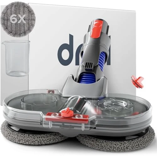 Dripl Wischaufsatz für Dyson V7/V8/V10/V11/V15/Gen5 Staubsauger, Elektrischer Bodenwischer mit Abnehmbaren Wassertank und 6 Waschbare Mopps + 1 Füllbehälter (V7/V8/V10/V11/V15/Gen5)