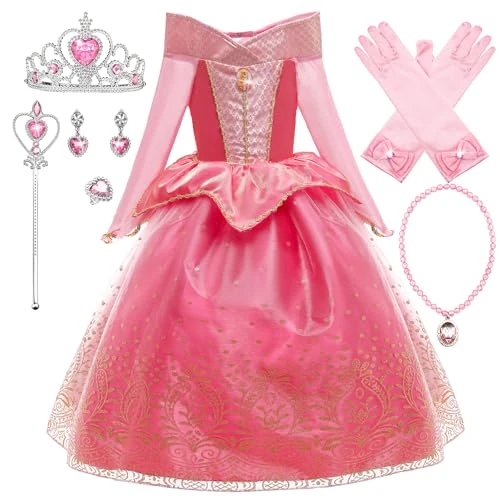 New front Kostuum prinses Aurora jurk voor meisjes, fantasie, communie, doop, prinsessenjurk voor meisjes, Halloween, feest, verjaardag, Kerstmis, carnaval, ceremonies, roze, 120