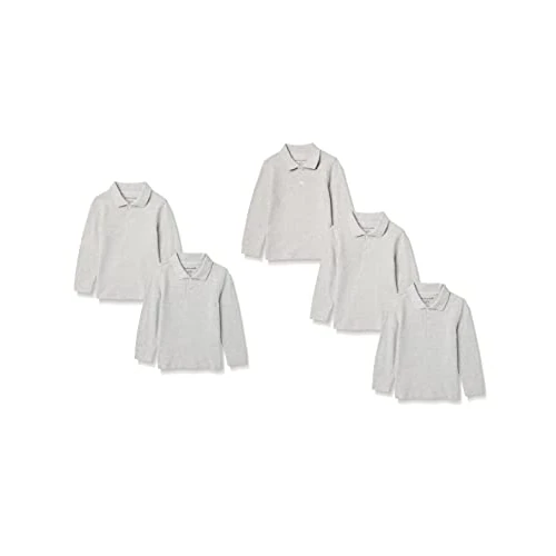 Amazon Essentials Polos de Piqué de Manga Larga Niño, Pack de 5, Gris Mezcla, 11-12 años