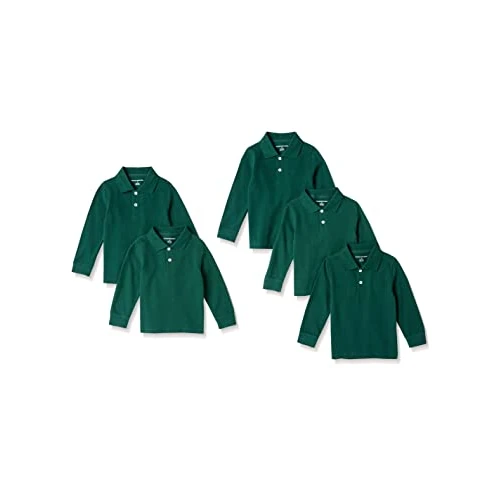 Amazon Essentials Polos en Piqué à Manches Longues Garçon, Lot de 5, Vert Foncé, 8 Ans
