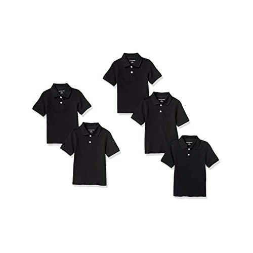 Amazon Essentials Polos en Piqué pour Uniforme Scolaire, Manches Courtes Garçon, Lot de 5, Noir, 8 Ans