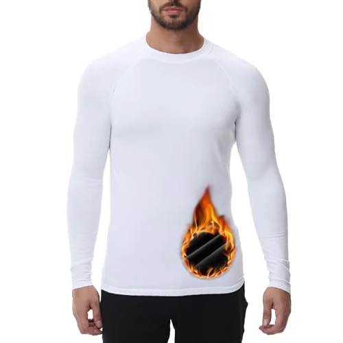 HUGE SPORTS Maglie Termiche da Uomo Invernale Biancheria Intima a Maniche Lunghe ad Asciugatura Rapida per Corsa Ciclismo Sci Bianco L