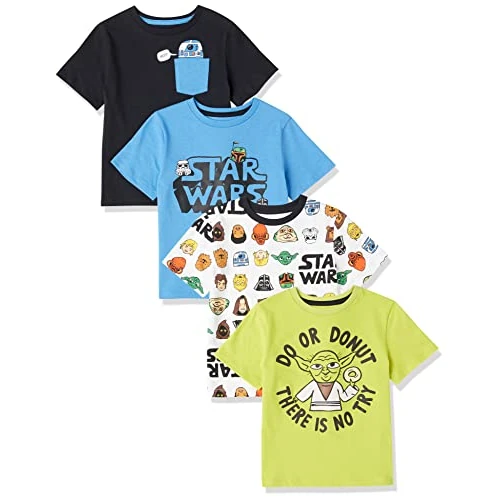 Amazon Essentials Disney | Marvel | Star Wars T-Shirt a Maniche Corte Bambini e ragazzi, Pacco da 4, Star Wars/Ciambelle, 3 anni