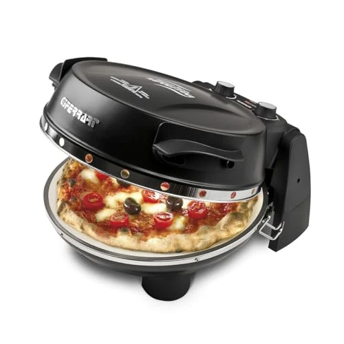 G3 Ferrari G10032 - Forno de pizza con piedra refractaria doble Snack Napoletana, 1200W, 2 platos en Cordierite natural, Recetario incluido, Negro