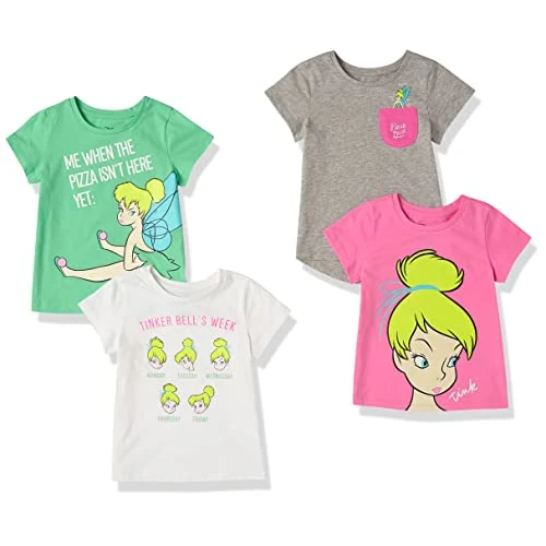 Limited-time offer: Amazon Essentials Disney | Marvel | Star Wars | Frozen | Princess Girls' Short-Sleeve T-Shirts, Pack of 4, Tinker Bell Moods, 8 Years from 20.99 GBP to 20.99 GBP (save 0%)