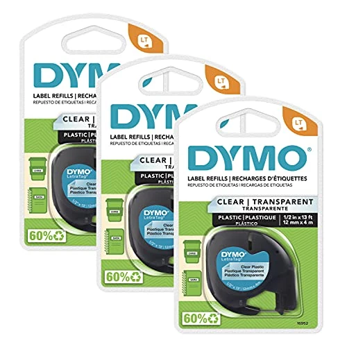 Limited-time offer: DYMO LT Labeling Tape for LetraTag Label Makers Black Print on Clear Labels 1/2" x 13-Foot Rolls 3 Count from $16.99 to $15.99 (save 6%)