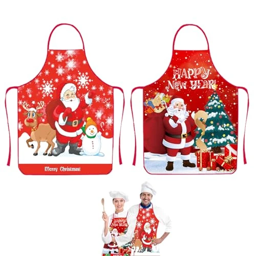 YISKY Tablier de Noël, Imprimé Créatif, Tabliers de Cuisine Adultes, Decoration de Noel, Anime Chef Tabliers Cuisine et Xmas Cadeau Tablier, Augmente l'ambiance Noël (C)