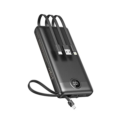 Offerta a tempo: VEEKTOMX Power Bank 20000mAh Powerbank con Cavi Integrati Caricatore Portatile USB C Batteria Esterna con 5 Uscite e 2 Ingressi Compatibile con iPhone Huawei Xiaomi (20000mAh-Nero) - 8% da 29.41 € a 26.99 €