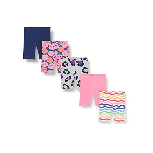 Offre limitée : Amazon Essentials Shorts Cycliste Mi-Long Fille, Lot de 5, Blanc Imprimé Arc-en-ciel/Bleu Fraises/Bleu Marine/Gris Guépard/Rose, 2 ans de 17.40 € à 17.40 € (0.00% de remise)