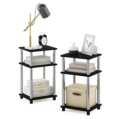 Furinno Juste Table d'appoint Turn-N-Tube à 3 étages, Engineered Wood, Americano/Acier Inoxydable, Paquet de 2, Américano/Chrome