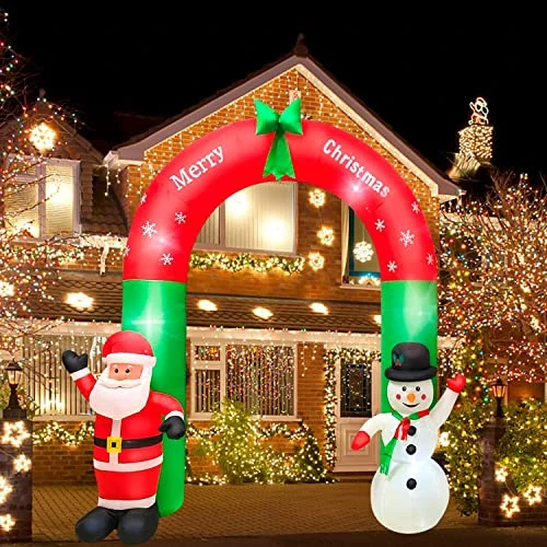 Offerta a tempo: Arco Gonfiabile Gigante Natalizio Altezza 240 cm con Babbo Natale e Pupazzo di Neve con Kit Fissaggio per Esterno Illuminazione LED Protezione IP44 Decorazione Natalizia (240 cm) - 56% da 71.99 € a 31.99 €