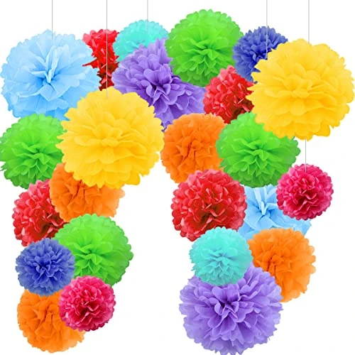 Offerta a tempo: 24 Pompom Multicolore Decorazioni Feste, Pom Pom Decorativi Colorati, Pompon Carta Velina per Compleanno o Festa di Carnevale -24 Pz- - 0.00% da 14.99 € a 14.99 €