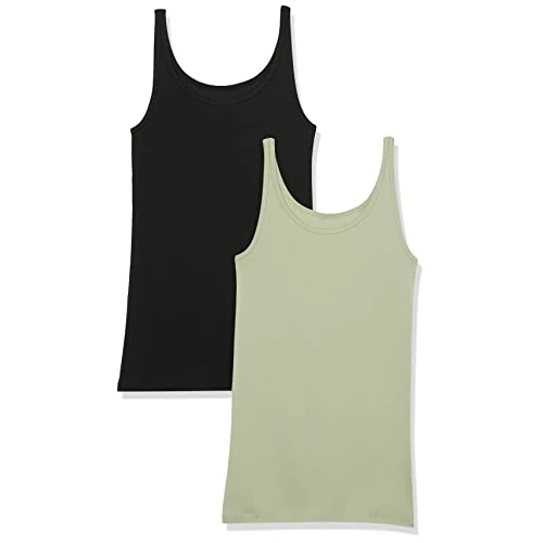Oferta limitada: Amazon Essentials Top Ajustado sin Mangas y con Tirantes Finos Mujer, Pack de 2, Negro/Verde Salvia Claro, XXL de 14.90 € a 11.24 € (ahorro 25%)
