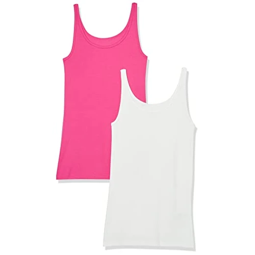 Amazon Essentials Women's Slim-Fit Thin-Strap Tank Top, Pack of 2, Dark Pink/White, S