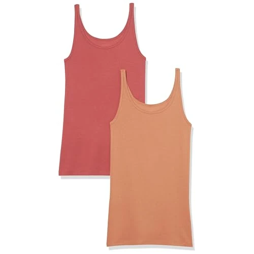 Offerta a tempo: Amazon Essentials Canotta Slim con Spalline Sottili Donna, Confezione da 2, Marrone/Rosso Mattone, L - 0.00% da 17.70 € a 17.70 €