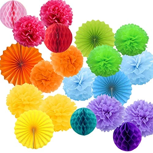Oferta limitowana: 20 wielokolorowych pomponów na urodziny, Pompony z papieru jedwabnego, kwiaty i kule papierowe girlandy Deco karnawał -20 szt z 65.62 zł na 65.62 zł (oszczędź 0.00%)