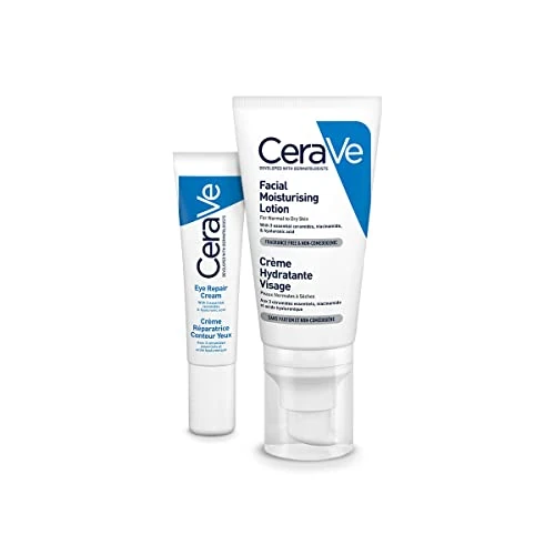 Kit CeraVe Crema Contorno Occhi Riparatrice, Per un Contorno Occhi Idratato a Lungo, 15 ml + CeraVe Crema Viso Idratante Notte, Per Pelli da Normali a Secche, 50 ml