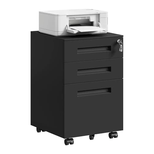 Limitiertes Angebot: WOLTU Rollcontainer Metall, Mobiler Aktenschrank Büroschrank mit 3 Schubladen Bürocontainer, abschließbares und verstellbares Hängeregister, vormontiert, Büro, Home Office Schwarz SK023sz von 107.99 EUR auf 101.99 EUR (Spare 6%)