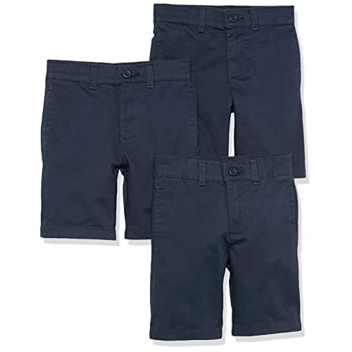 Offerta a tempo: Amazon Essentials Bermuda Senza Pence in Tessuto Uniforme (Resistenti alle Pieghe) Bambini e Ragazzi, Pacco da 3, Blu Marino, 9 Anni Plus - 0.00% da 28.01 € a 28.01 €