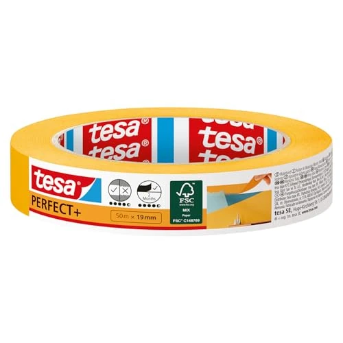 Limited-time offer: tesa Masking Tape Perfect+ - Precision Washi - Yellow - 50 m x 19 mm | Flexible strip for masking curves, rounded edges and irregular shapes - suitable for rough and smooth surfaces from 5.14 £ to 5.14 £ (save 0.00%)