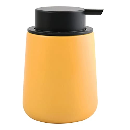 MSV - Distributeur de Savon Céramique - Maonie Safran Mat - 300 ML - Élégant et Pratique pour Salle de Bain - Idéal Style Contemporain - Ø 75 x 175 mm - Usage Quotidien