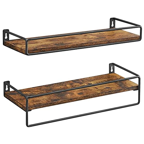 Oferta limitowana: VASAGLE Półka ścienna, zestaw 2, pływająca półka z drążkiem, półka ścienna, do przechowywania, na ścianie, do kuchni, sypialni, salonu, vintage brązowo-czarny LWS441B01 z 43.99 zł na 37.39 zł (oszczędź 15%)