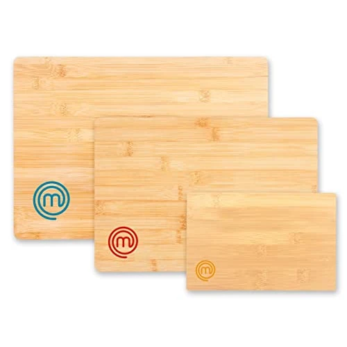 MasterChef Tablas de Cortar Cocina, Juego de 3 Piezas de Tabla en Bambu - 38x27,5 cm / 34x23,5 cm / 23x15 cm, Ideal como Cortar Pan, Jamon, Verduras y Quesos, Cutting Board Set, Sostenible