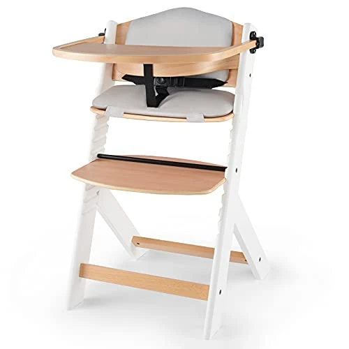 Kinderkraft ENOCK, Seggiolone Pappa in Legno, con Cuscino, Evolutivo, Multifunzionale, Sedia Ergonomica, Altezza Regolabile, dai 6 Mesi ai 10 Anni, Bianco
