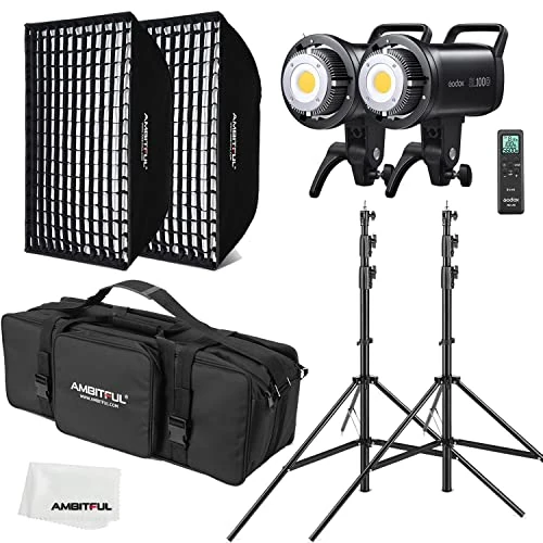 Offerta a tempo: GODOX SL100D 2X 100W LED Video Light + 60 x 90 cm Softbox, Light Stand, Honeycomb Grid, With Remote Control Suitable for Film Studios, Photo Studios - 0.00% da 460.00 € a 460.00 €