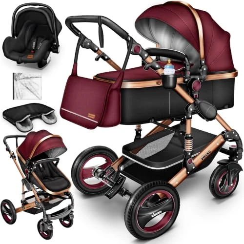 Offerta a tempo: KIDUKU® 3 in 1 Passeggino Completo Trio | Passeggino Sistema Combinato con Navicella Ovetto Seggiolino Auto Coprigambe | Pneumatici in Gomma Dura Borsa Fasciatoio Tavolo per Bambini ECE R129 - 30% da 257.79 € a 180.41 €