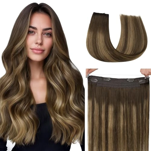 Offerta a tempo: hotbanana Extension Capelli Veri con Filo Invisibile, 50cm 110g Balayage Marrone Cioccolato a Biondo Caramello Capelli Umani Remy Lisci, Invisible Wire Hair Extensions, Extension in Capelli Veri - 40% da 101.79 € a 61.12 €