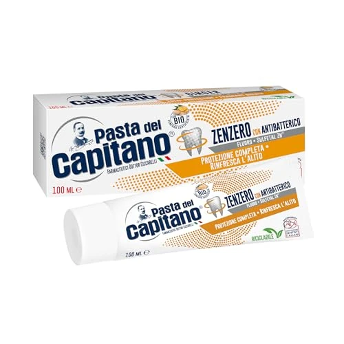 Offerta a tempo: Pasta del Capitano, Dentifricio Zenzero con Antibatterico Bio, Garantisce la Protezione Completa dei Denti e Dona un Alito Sempre Fresco, 100% Made in Italy, Tubetto da 100 ml - 6% da 2.10 € a 1.97 €