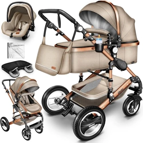 Offerta a tempo: KIDUKU® 3 in 1 Passeggino Completo Trio | Passeggino Sistema Combinato con Navicella Ovetto Seggiolino Auto Coprigambe | Pneumatici in Gomma Dura Borsa Fasciatoio Tavolo per Bambini ECE R129 - 26% da 257.79 € a 189.90 €