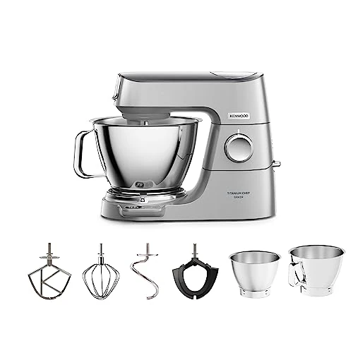 Kenwood Titanium Chef Baker KVC85.004SI Food Processor with Integrated Scale, Includes 3-Piece Patisserie Set, 5 L and 3.5 L Mixing Bowl, Continuous Speed Control, 1200 W, Silver
