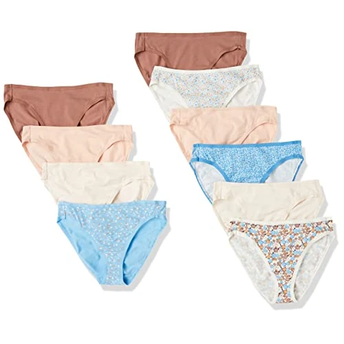 Offerta a tempo: Amazon Essentials Slip Intimo A Gamba Alta in Cotone (Disponibile in Taglia Forte), Traspirante Donna, Pacco da 10, Multicolore/Floreale/Motivo Floreale Piccolo/Pois, 46 - 54% da 19.00 € a 8.75 €