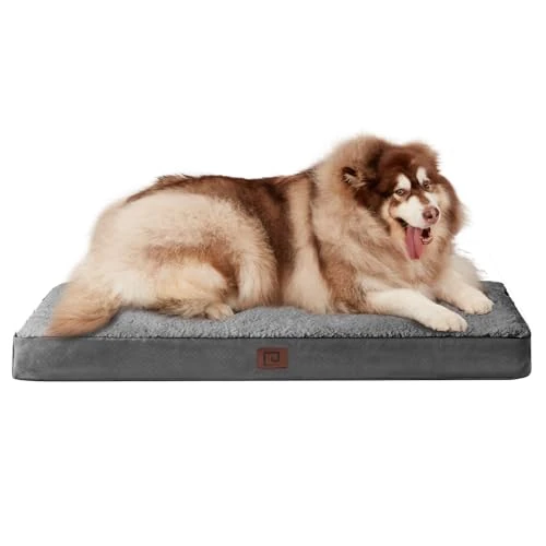 EHEYCIGA Cama Perros Extra Grande XXL Ortopédica, 120x74x9cm Colchon Perro con Espuma De Caja De Huevos, Colchoneta Perro Lavable para Jaula, Dog Bed, Gris