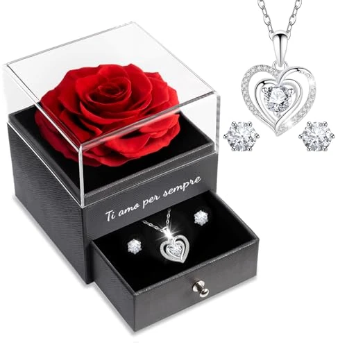 Offerta a tempo: Sunia Rosa Stabilizzata Regalo Donna, Rosa Eterna con Collana Argento 925 Donna con cuore e Orecchini,Ti Amo per Sempre,Regalo Mamma Nonna Fidanzata Compleanno Anniversario Natale San Valentino - 0.00% da 29.99 € a 29.99 €