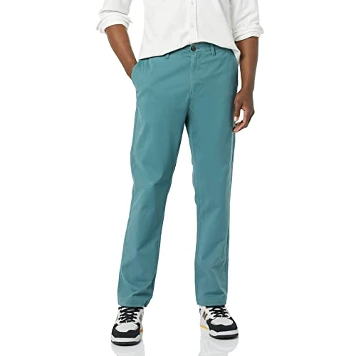 Amazon Essentials Pantaloni Chino Elasticizzati Casual vestibilità Sportiva (Disponibili in Taglie Extra Forti) Uomo, Verde Scuro, 31W / 29L