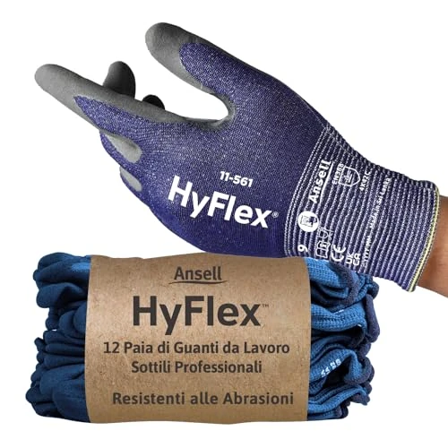 Ansell HyFlex 11-561 Cut Resistant Work Gloves, Abrasion-Resistant Nitrile Coating, Industrial Safety Gloves, Lightweight, Breathable and Washable, PPE Men Women, Blue, Size XS (12 Pairs)