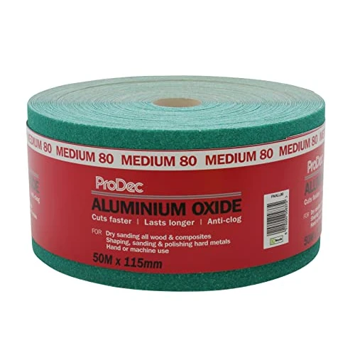 Tijdelijke aanbieding: ProDec 50 m rol 80 korrel medium grade groen aluminiumoxide schuurpapier voor het schuren van hout, verf, gips, vulmiddel, metaal en meer, 115 mm breed schuurpapier compatibel met van 41.90 € naar 41.90 € (0.00% korting)