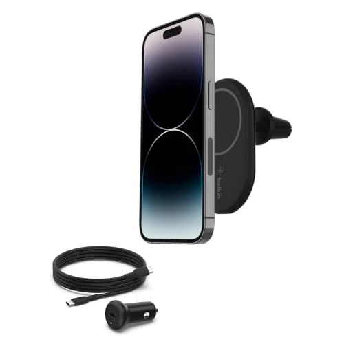 Limitiertes Angebot: Belkin BoostCharge drahtloser magnetischer Kfz-Telefon-Halter, Kfz ladegerät compatibel mit MagSafe-fähigem iPhone 17, Air, 16, 15, 14, 13, 12, Pixelsnap (inkl. Kabel und Ladegerät) von 49.99 EUR auf 24.99 EUR (Spare 50%)