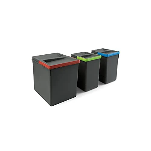 Offerta a tempo: Emuca - Contenitori per cassetti da cucina Recycle, Altezza 266, 1x15L + 2x7L, Plastica grigio antracite, Tecnoplastica - 0.00% da 15.22 € a 15.22 €
