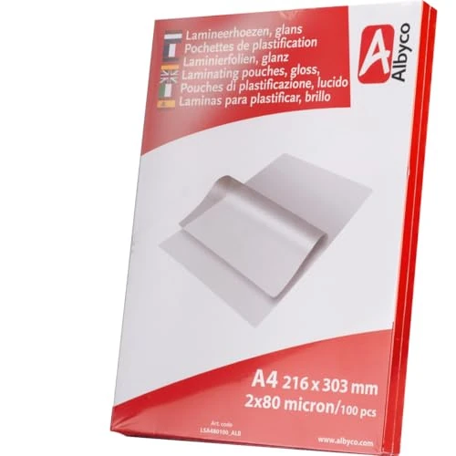 Limited-time offer: Albyco A4 Laminating Pouches - 160 Micron (2x80 microns) - 100 Pieces - Glossy Transparent from 6.83 £ to 6.83 £ (save 0.00%)
