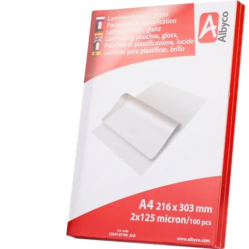 Zeitlich begrenztes Angebot: 100x Albyco Laminiertaschen - Format A4, 216x303mm - St. 2x125 (250) μm von 12.28 € auf 11.87 € (3% Rabatt)