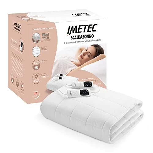 Imetec Maxi Double Heated Mattress Topper 195 x 165 cm – Quilted Fabric 100% Cotton Percale, XXL Adapto Maxi, 6 Temperatures, Fast Heating, Constant Temperature, Customised