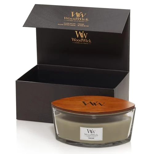 Woodwick Juego de velas perfumadas de regalo Vela perfumada de Elipse Fireside con mecha crujiente Hasta 50 horas de tiempo de combustión Caja de regalo 1 unidad