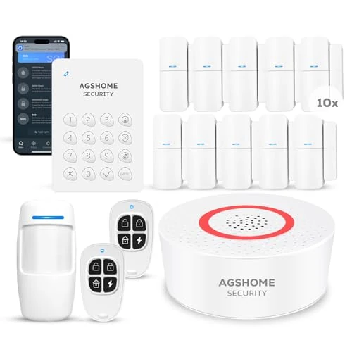 AGSHOME Draadloos huisalarm, 15 stuks, wifi-huisalarm, 120 dB, beveiligingsset met 8 uur back-upbatterij, compatibel met Alexa en Google Assistant